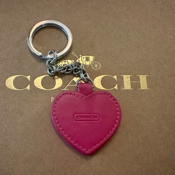 Coach Hot Pink Leather Heart Keychain Fob Bag Charm - Picture 2 of 6